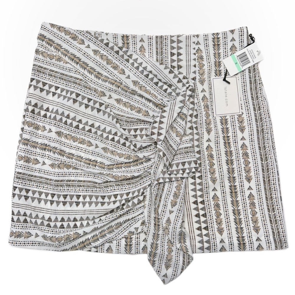1. State Hyper Tropic Ruched Mini Skirt Tan Print Size 8